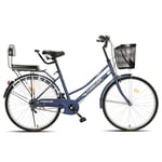 cuzona Bicycle Adult Women's Light City Commuter Lady Car Men's Ordinary Student Bike-Single speed_Matte blue top version_26 inches
