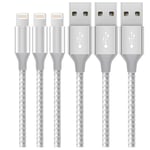 Phone Charger Cable Mfi Certified 3 Pack[1/2/3 M ] Extra Long Nylon Braided Usb Charging & Syncing Cord Compatible With Iphone11/ Xs/Max/Xr/X/8/8Plus/Nan More