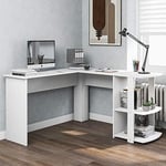 Merax Corner Office Large PC Laptop Workstation Multi-Function Working, Studying, Computer Using,Playing Games with 2 Storage/Book Shelves, Engineered Wood, White, L Shaped Desk