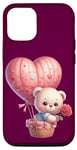 iPhone 14 Pro Valentine Teddy Bear Pink Flower Hot Air Balloon Case