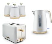 Tower Cavaletto White Jug Kettle 2 Slice Toaster Canisters Matching Kitchen Set