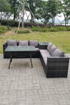6 Seater Grey Rattan Sofa Dining Set 2 Tables Garden Furniture Outdoor