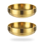 2PCS Large Double Deck Stainless Steel Sauce Dish, Round Condiment Tray, Sauce Plate, Sushi Dipping Bowls, Appetizer Trays, Condiment Dish for Restaurant, Home (12cm, Gold)