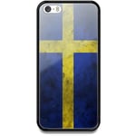 Apple Iphone 5 / 5s Se Svart Mobilskal Med Glas Sverige Flagga