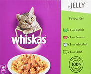 Whiskas Cat Food Singles Favourites in Jelly 12 Pouches (Pack of 4, Total 48 Pouches)