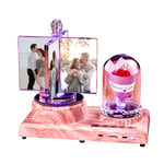 Custom 3/4 Photo Frame Bluetooth Crystal Lamp 7 Color Rotatable LED Music Night Light with Red Rose Personalized Anniversary Mother's Day Birthday Valentine's Day Ideas Rectangular Windmill