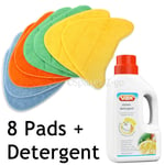 8 Cover Pads for VAX S2 S2C S2S S2S+ S2S-1 PRO S2 Steam Cleaner Mop + Detergent