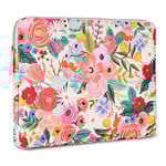 Rifle Paper Co. Housse pour ordinateur portable 14" – Housse de transport avec extérieur rembourré, intérieur satiné, fermeture éclair métallique – Sac pour ordinateur portable MacBook Pro/Air M2 13", HP, Asus, Dell – Garden Party Blush
