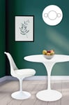 Tulip Set - White Medium Circular Table and Two Chairs with PU Cushion