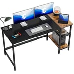 CubiCubi Bureau Informatique Rangement - 140 * 60 * 75 cm Bureau Gamer Stable Barre avec 2 Etagères Rangements Gauche ou Droite pour Etudier, Travailler, Jouer, Chambre Style Industriel Noir/Marron