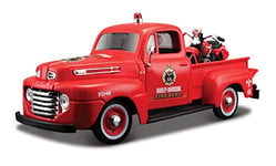 Maisto- 1:24 Scale Harley Davidson 1936 EL Knucklehead + 1948 Ford F-1 1/24 Pick-up Moto, 32191, Couleur : Rouge
