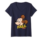 Womens Disney Mickey Mouse Fall Vibes Autumn Leaves V-Neck T-Shirt