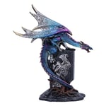 Nemesis Now Sigil draconique 17,5 cm en résine, Figurine de Dragon Bleu sur Pierre tombale, Ornement de Dragon Bleu Scintillant, Article Cadeau Dragon à Collectionner, moulé dans la Meilleure résine,