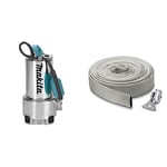 POMPE VIDE-CAVE MAKITA À EAU CHARGÉE 1100 W - PF1110 & Kärcher 29971000 Kit Tuyau Plat en Textile et Collier de Serrage 10 m