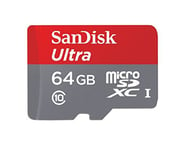 SanDisk Ultra MicroSDXC 64 Go Classe 10 Carte Mémoire pour Android jusqu'à80 Mo/s + Adaptateur SD