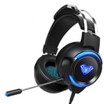 AULA G91 Wired Gaming Headset with Microphone, Comfort Soft Earmuffs, 50mm Drivers, Over-Ear PC Games Headphone Mic for PS4, Xbox One, Tablet, Cellphone (Black,3.5mm-interface)