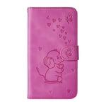 Ailisi Xiaomi Redmi Note 8 Pro Case, Embossed Love Heart Elephant Butterfly Pattern Folding Stand PU Leather Wallet Flip Cover Protective Case with Card Slots, Magnetic Closure -Purple red