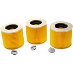Vhbw - Lot de 3x filtres à cartouche compatible avec Kärcher wd 3.600, wd 3.500 p aspirateur à sec ou humide - Filtre plissé, jaune