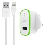 Belkin Fast 2.4 A USB Mains Charger with 1.2 m Lightning Charge and Sync Cable for iPhone 11, 11 Pro/Pro Max, XS/XS Max, XR/X, SE, 8/8 Plus and iPad (MFI Certified) - White