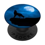 Wolf Pop Mount Socket Mountain Art Work Moon Night PopSockets Grip and Stand for Phones and Tablets