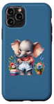 Coque pour iPhone 11 Pro Bébé éléphant bleu en tenue, fleurs et papillons