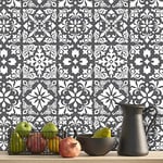 WALPLUS 120pcs 15cm/19.05sqft Dark Grey Spanish Renaissance Tiles Removable Peel and Stick Mosaic Tiles Vinyl Self Adhesive Backsplash Bathroom Kitchen Stick On Tile Paint Tile On Wall