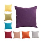 Cushions for Sofa 100% Cotton linen Breathable Square Throw Pillows Case Covers with Invisible Zipper, and High Elastic Cotton Pillow Core for Bedroom Car Cafe Decoration, 18x18”(Purple, 1PCS)
