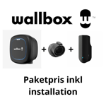 Paketpris 1 Wallbox Pulsar Max 22kW laddbox + Tibber Pulse + hållare inkl installation: 5 METER / Installation med 50% grön teknikavdrag / SVART