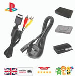 AV Cable + Power Lead For Playstation PS1 PS2 PS3 Console TV Lead & Bundle UK