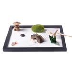 Chutoral Desktop Zen Garden, Mini Zen Table Garden with Zen Garden Sand, Rocks, Rake, Moss Stones, Fishes, Lantern, Bridge, and Origami for Home Office Decoration(01)