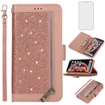 Asuwish Compatible with iPhone XR Wallet Case and Tempered Glass Screen Protector Glitter Flip Cover Stand Phone Cases for iPhoneXR iPhone10R i Phonex 10XR 10R 10 R RX CR iPhoneXRcases Women Rose Gold