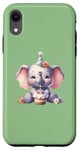 Coque pour iPhone XR Vert Célébrez votre jour spécial avec un éléphant mignon anniversaire