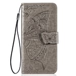 TANYO Flip Folio Case for Sony Xperia 5 II, PU/TPU Leather Wallet Cover with Cash & Card Slots, Premium 3D Butterfly Phone Shell - Gray