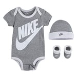 NIKE Children's Apparel Baby Boys' Hat, Bodysuit and Bootie Three Piece Set Socks, Grey Sportswear, 0-6 Months