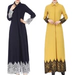 Muslin Islamic Abaya Women Lacework Button Down Navyblue S