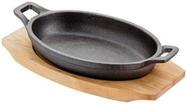 Judge JST60 Sizzle & Serve Medium Gratin Dish, Cast Iron Skillet with Wooden Serving Stand, Induction Ready 16cm X 11cm - 5 Year Guarantee