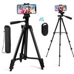 Phone Tripod Stand,42-Inch Extendable Lightweight Aluminum Tripod for Iphone/Android/Gopro/DSLR Camera Tripod with Phone Mount & Wireless Remote Shutter -Black (2021 VERSION)