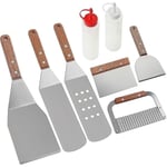 8 st BBQ Tillbehör Set - Professionell Kraftig Grillspatel i Rostfritt Stål - Idealisk för Teppanyaki, Grillning och Stekbord---Xin