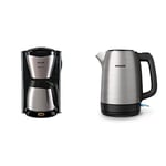 Philips Machine à Café Filtre - Verseuse Isotherme 1.2 L, Jusqu'à 15 Tasses, En Inox & Philips Bouilloire Électrique - 1.7 L, Couvercle à Ressort et Voyant Lumineux