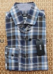 New Hugo BOSS mens blue check slim fit long sleeve smart casual suit shirt SMALL
