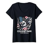 Womens College Park Georgia 4th Of July USA American Flag V-Neck T-Shirt