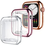 Dirrelo 3 Pack Case Compatible with Apple Watch Series SE 6/5/4 44mm Screen Protector, Full Cover Protective Case Soft TPU Bumper Cover Compatible with iWatch Series SE 6/5/4, Clear/Rose Gold/Pink