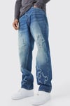 Men's Relaxed Fit Raw Edge Cross Applique Jeans - Grey - 36R, Grey