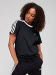 adidas Sportswear Essentials 3 Stripes Boyfriend Tee - Black/White, Black/White, Size 2Xs, Women