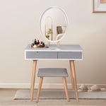 Coiffeuse avec led Miroir Style Moderne Table de maquillage et tabouret,Miroir ovale + 2 tiroirs - Blanc