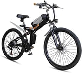 PARTAS Electric Bike, Folding Electric Mountain Bike, 26 * 4Inch Fat Tire Bikes 7 Speeds Ebikes For Adults With Front LED Light Double Disc Brake Hybrid Bicycle 36V / 8AH (Color : Black)