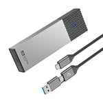 Boîtier SSD M.2 NVMe M.2 avec Transmission 10 Gbit/s, Adaptateur de boîtier SSD USB3.2 NVME pour 2230 2242 2260 2280 M.2 PCIe NVMe M-Key & M+B Key SSD (sans Outil, câble 2-en-1)，Gris