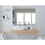 Caesaroo - Etagère de salle de bain 100 cm couleur Camel épaisseur 10 cm avec lavabo à poser 100 cm - Avec miroir et lampe led