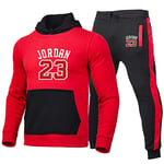 ZGRW Ensemble de survêtement pour homme avec sweats à capuche et pantalon 23# Jordan Basketball Sportswear Casual Sports Jogging à capuche Rouge XL