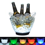 LED Ice Buckets, Clear Acrylic 3 Liter Ice Bucket Colors Changing LED Cooler Bucket, Champagne Wine Drinks Beer Bottles, Holds 4 Full-Sized Bottles and Ice Power by 2 AA Batteries